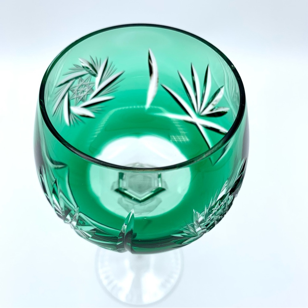 ‼️PENDING‼️Vintage Emerald Green Cut to Clear Crystal Wine Hock Glass Bohemian - Picture 10 of 15